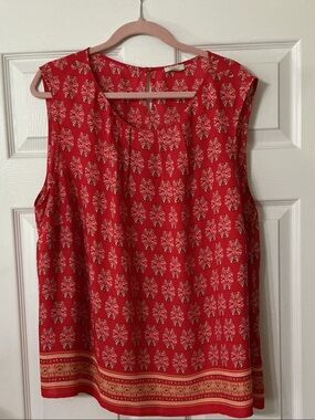 Talbots Red Printed Sleeveless Blouse with Border